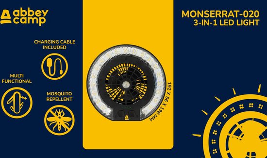 Abbey Camp 3-in-1 LED Lamp met ventilator - MONSERRAT-020 - Zwart van Abbey Camp — afbeelding 5