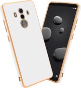 Cadorabo Hoesje voor Huawei MATE 10 PRO in Glossy Wit - Goud - Beschermhoes Case Cover van flexibel TPU-silicone en met camerabescherming