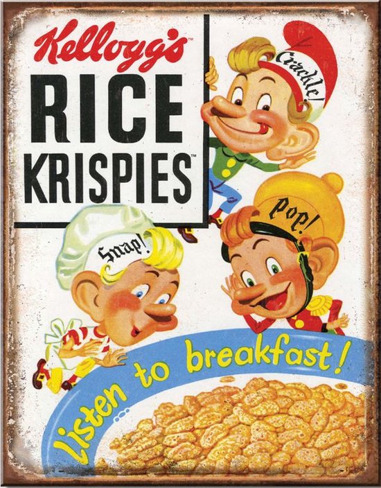 Kellogg's Rice Krispies. Metalen wandbord 31,5 x 40,5 cm.