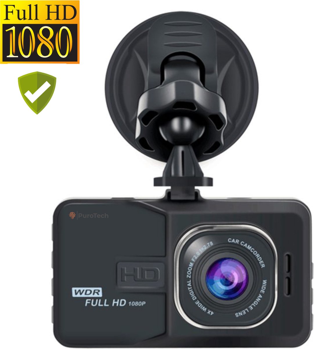 PuroTech Dashcam Auto 1080P - Full HD - Dashboard Camera met G-Sensor - 170° Wijdhoeklens - 3.0 inch LCD Scherm - Draadloos - 24 uur Parkeerstand met Bewegingsdetectie - Loop Recording - Super Nachtzicht -