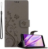 Cadorabo Hoesje voor Sony Xperia XZ2 in BLOEMEN GRIJS - Beschermhoes in bloemmotief met magnetische sluiting, standfunctie en kaartsleuven Book Case Cover Etui
