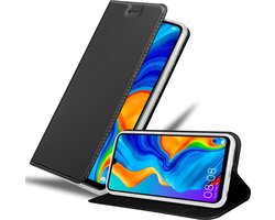 Cadorabo Hoesje geschikt voor Huawei P30 LITE in CLASSY ZWART - Beschermhoes met magnetische sluiting, standfunctie en kaartvakje Book Case Cover Etui