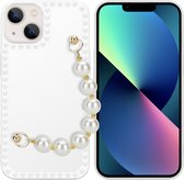 Cadorabo Hoesje geschikt voor Apple iPhone 13 MINI in Wit met parels - Beschermhoes van flexibel TPU silicone Case Cover met polsketting