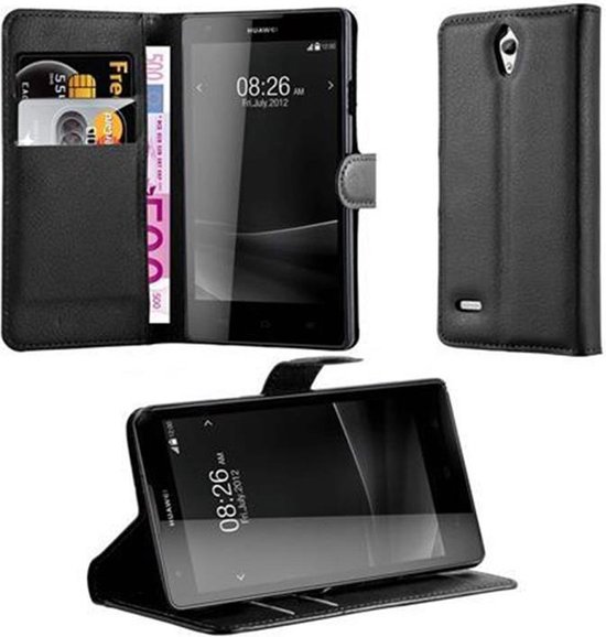 Cadorabo Hoesje voor Huawei ASCEND G700 in PHANTOM ZWART - Beschermhoes met magnetische sluiting, standfunctie en kaartvakje Book Case Cover Etui