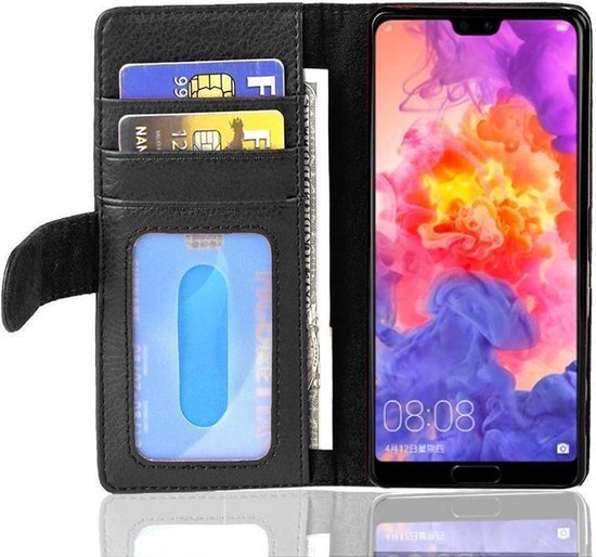 Coque Cadorabo pour Huawei P20 en OXYDE NOIR - Coque de protection avec fermeture magnétique et 3 emplacements pour cartes
