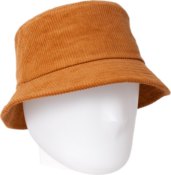 Corduroy bucket hat met opbergvakje - mybuckethat - bruin - vissershoedje - ribbelstof met rits