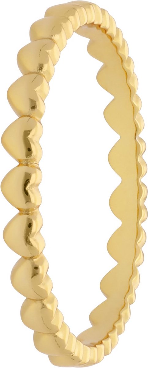 Lucardi Dames Zilveren goldplated ring met hartjes - Ring - 925 Zilver - Goudkleurig - 16.5 / 52 mm
