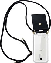 Cadorabo Hoesje geschikt voor LG K10 2016 in ZWART - Silicone Mobiele telefoon ketting beschermhoes met gouden ringen, koordriem en afneembare etui
