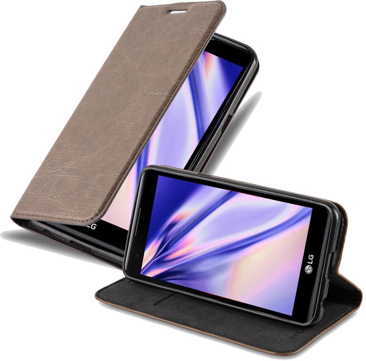 Cadorabo Hoesje geschikt voor LG X POWER in KOFFIE BRUIN - Beschermhoes met magnetische sluiting, standfunctie en kaartvakje Book Case Cover Etui