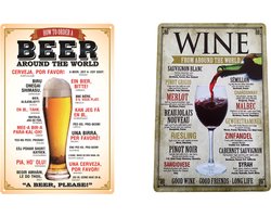 Homeson Mancave Wandborden Bier & Wijn - Wandbord - Wanddecoratie - Wandbord Metaal - Mancave decoratie - Cadeautje - 2 Stuks