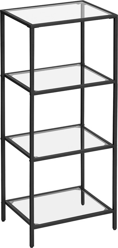 badkamer Kast - keukenkast - Boekenkast - 4 planken gemaakt van gehard glas - Zwart