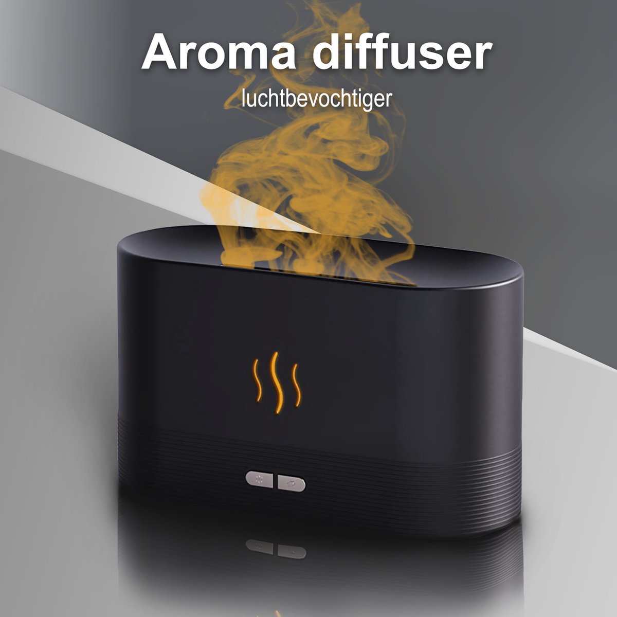 ®AJM - Aroma diffuser - Luchtbevochtiger - Vernevelaar - Aromatherapie - Geurverspreider - Vlam effect in 7 verschillende kleuren - Zwart