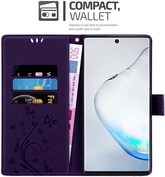 Coque Cadorabo pour Samsung Galaxy NOTE 10 en VIOLET FONCÉ FLORAL - Coque de protection à motif floral avec fermeture magnétique, fonction support et fentes pour cartes