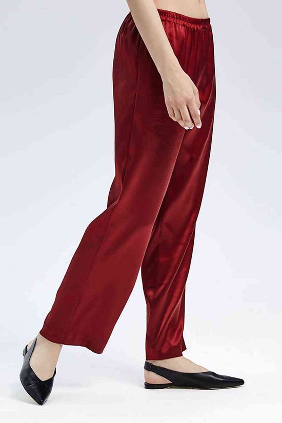 AMARANTA-Effen Satijn Pyjama broek-roode pyjama broek-maat L, Moederdag Cadeau