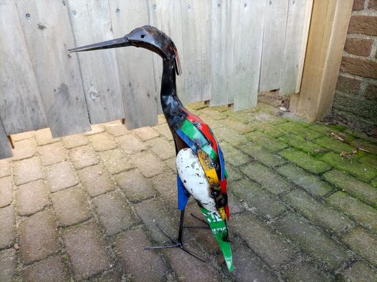 Floz Design metalen vogelfiguur reiger - reiger met kleur - 38 cm - fairtrade - uniek cadeau voor hem of haar