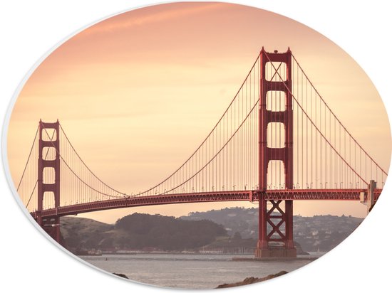 PVC Schuimplaat Ovaal - Rode Brug - San Francisco - 28x21 cm Foto op Ovaal (Met Ophangsysteem)