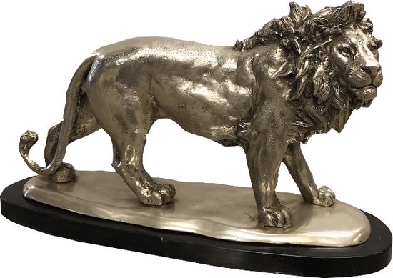 Prachtig bronzen beeld van een zilveren leeuw, Bronze silver lion