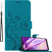 Cadorabo Hoesje geschikt voor Samsung Galaxy A22 5G in BLOEMEN BLAUW - Beschermhoes in bloemmotief met magnetische sluiting, standfunctie en kaartsleuven Book Case Cover Etui