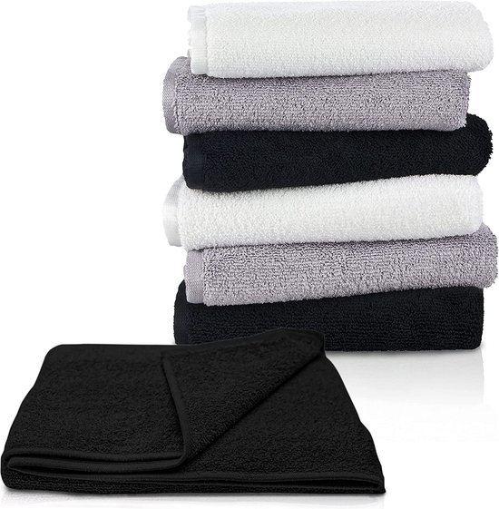 Moon Floringo Set van 5 microvezels, kappers, handdoeken, salonhanddoeken, ca. 30 x 50 cm, met absorberend oppervlak (zwart)