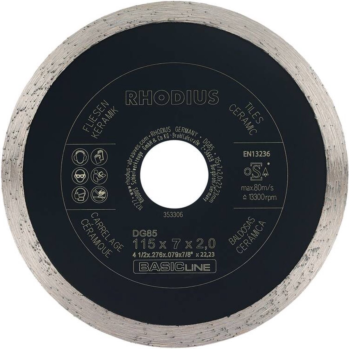 Rhodius Diamantzaagblad Tegels & Keramiek DG85 TILES, 115 x 7 x 2 x 22,23 mm