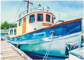 BWK Diamond Paintings - Vissersboot aan de Steiger - 40x30cm(35x25cm) - Volledig pakket - Diamond Painting met Ronde Steentjes