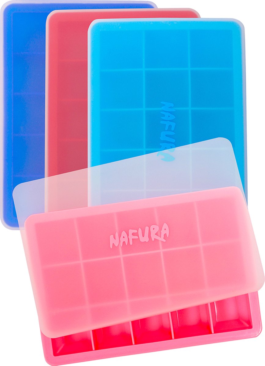 Nafura® Siliconen IJsblokjesvorm Met Deksel (4 Stuks) – IJsvormpjes Maker – IJsklontjes vorm -  Herbruikbaar – BPA Vrij - Vierkant - Nafura