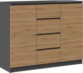 Ladekast - Commode - Dressoir - 120 cm Breed-Antraciet Eiken-4 Lades