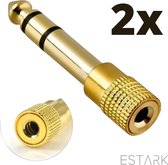 ESTARK® Audio Plug 2 STUKS - 6.35mm Jack (m) - 3.5mm Jack (v) Stereo AUX Audio Aux Adapter - Verloopstekker - 6.35 mm naar 3.5 mm - Mini jack naar jack - Verloopplug – Jackplug - Koppelstuk - Audio plug - metaal / verguld - Goud2