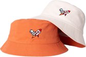 Reversible bucket hat - mybuckethat - astronaut - oranje/wit - Koningsdag bucket hat - vissershoedje oranje - katoen - geborduurd