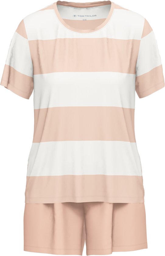 TOM TAILOR Stretch Cotton dames shortama - ronde hals - peach - Maat 44