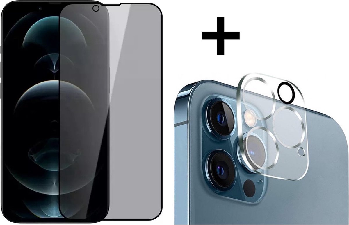 Screenz® - PRIVACY Screenprotector + Camera lens protector geschikt voor iPhone 13 Pro - Tempered glass Screen protector geschikt voor iPhone 13 Pro - Beschermglas - Glasplaatje - 1+1 stuks
