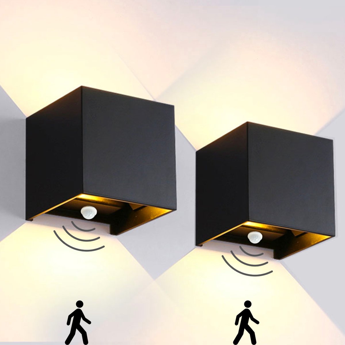 HappyLEDS® Wandlamp Met Bewegingssensor - Wandlamp Voor Binnen en Buiten - Buitenlamp voordeelverpakking- Zwart - 2 stuks