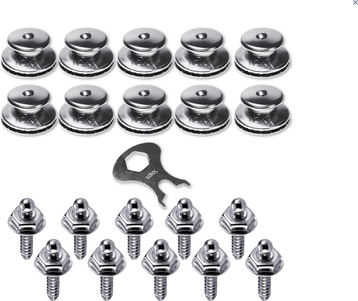 10x Loxx sluitingsset- Loxx zelftapper-Tenax-Loxx-Bootkap-Dekzeil-Tent-Bootzeil-Verandazeil-Strap Lock-Gitaarband-Cabriolet.