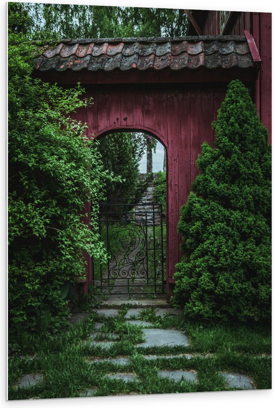 PVC Schuimplaat- Rode Poort Doorgang - 80x120 cm Foto op PVC Schuimplaat