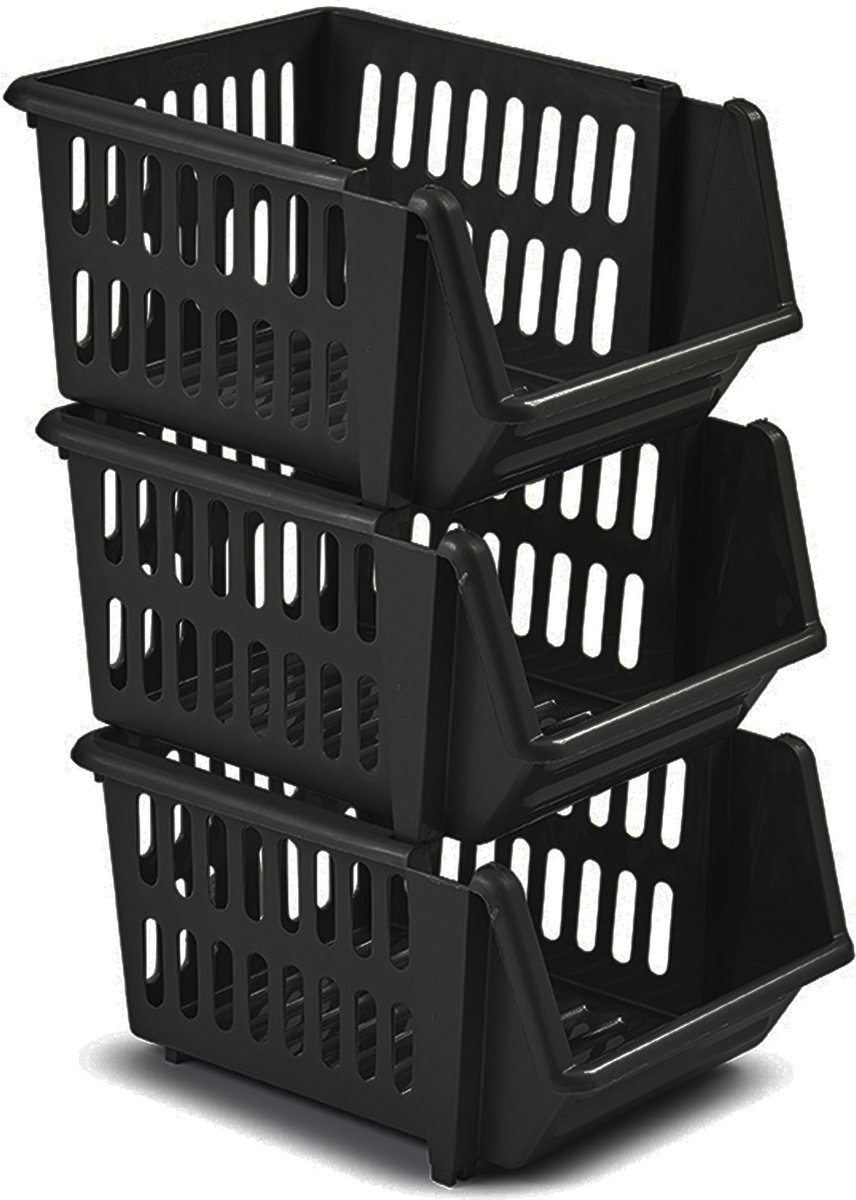 Whitefurze manden/organisers - 9x stuks - stapelbaar - zwart