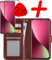 Hoes Geschikt voor Xiaomi 12 Hoesje Bookcase Hoes Flip Case Book Cover Met 2x Screenprotector - Hoesje Geschikt voor Xiaomi 12 Hoes Book Case Hoesje - Bruin