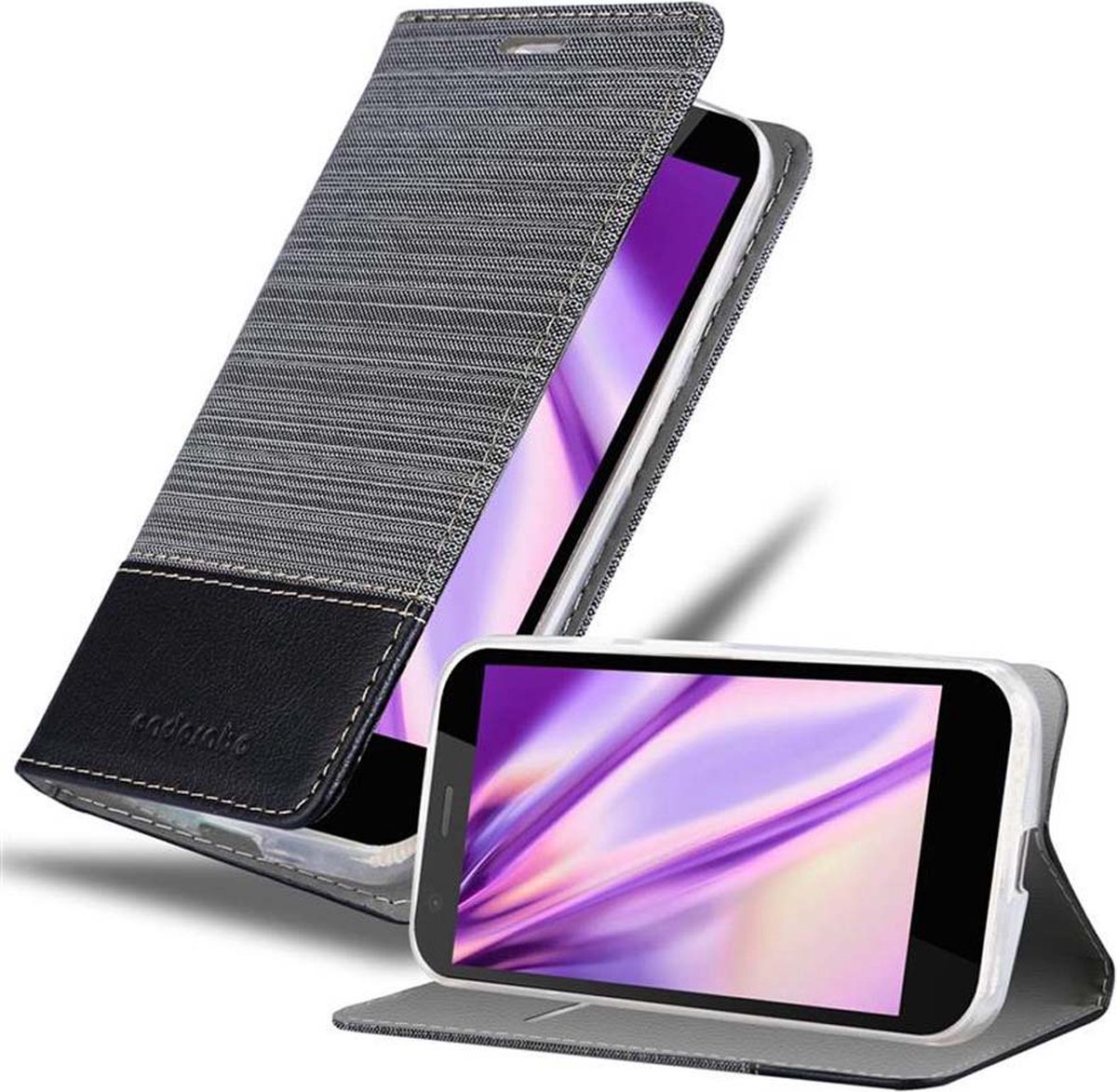 Cadorabo Hoesje geschikt voor Motorola MOTO G2 in GRIJS ZWART - Beschermhoes met magnetische sluiting, standfunctie en kaartvakje Book Case Cover Etui