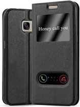 Cadorabo Hoesje geschikt voor Samsung Galaxy S7 in KOMEET ZWART - Beschermhoes met magnetische sluiting, standfunctie en 2 kijkvensters Book Case Cover Etui