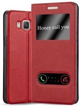 Cadorabo Hoesje geschikt voor Samsung Galaxy A5 2015 in SAFRAN ROOD - Beschermhoes met magnetische sluiting, standfunctie en 2 kijkvensters Book Case Cover Etui