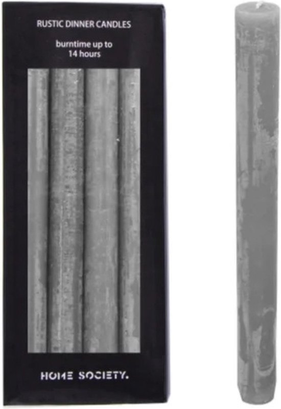 Kaarsen - Home Society - Extra Dikke Grote Grijze Dinerkaarsen - 14 Branduren - Verpakt per 4 - 2,5 x 25 cm