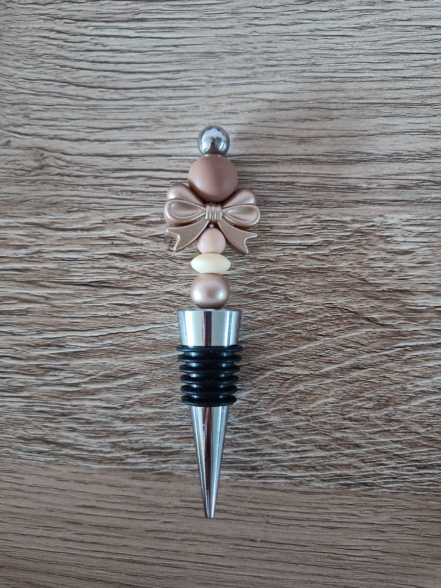 Wijnstopper Champagne Strik - Gepersonaliseerde wijnstopper - Cadeau - RVS - 1 stuk - Silliconen kralen