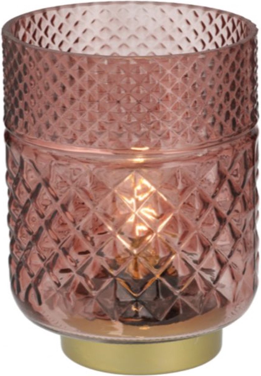 LED-lamp Cristal – Donker Roze – H17,5 cm – Werkt op batterijen (incl. lamp)