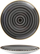Bord met streepjes patroon - serviesset van twee stuks - zwart, wit en goud