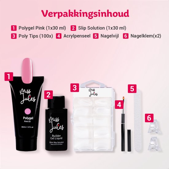 Miss Jules® Polygel Kit - 30 ml Pink - Polygel Nagels Starterspakket – Polygel Set Incl. Instructievideo (NL) – Polygel Starters Kit - Miss Jules