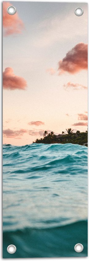 WallClassics - Tuinposter – wolkjes boven Zee op Vakantiebestemming - 20x60 cm Foto op Tuinposter  (wanddecoratie voor buiten en binnen)