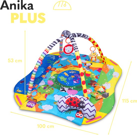 Lionelo Anika Plus 2-in-1 Babygym & Speelkleed – Met Verhoogde Randen (Boxfunctie) – Inclusief Tummy Time Kussen, Interactief Boekje & 5 Speeltjes – 115x110 cm