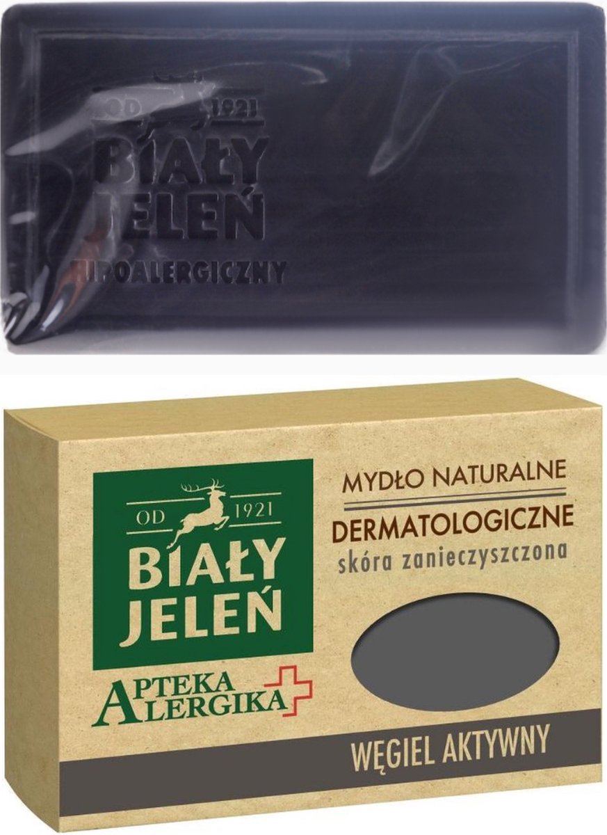 Bialy Jelen 1921™ Handzeep met Actieve Houtskool - Diepe Reiniging en Verfrissende Verzorging voor de Gevoelige Huid - Zeep Bar - Soap Bar - 125 g
