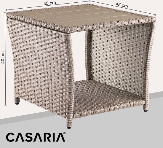 Casaria Polyrattan Bijzettafel - WPC Tafelblad 45x45x40cm – Beige - Casaria