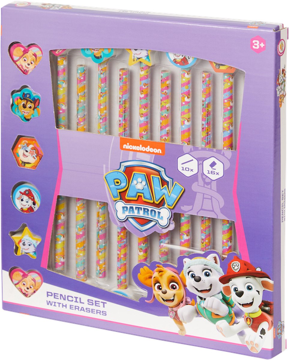 10 stuks - Kleurpotloden met gum - Paw - Paars - 16 gummen