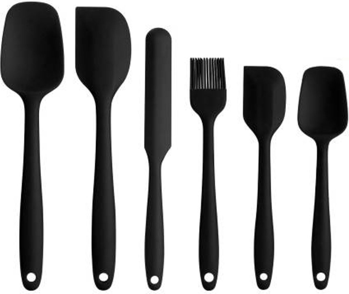 Spatel set - Siliconen - Merkloos - 6 stuks - Zwart - Koken